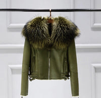 Green fur bomber jacket